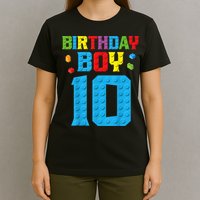 Master Builder 10th Birthday Boy Ten 10 Year Building Bricks T-Shirt