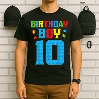 Master Builder 10th Birthday Boy Ten 10 Year Building Bricks T-Shirt