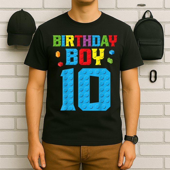Master Builder 10th Birthday Boy Ten 10 Year Building Bricks T-Shirt