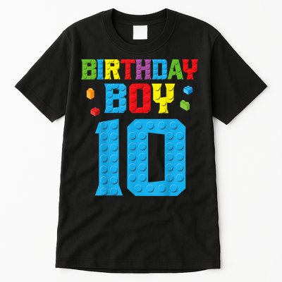 Master Builder 10th Birthday Boy Ten 10 Year Building Bricks Tall T-Shirt