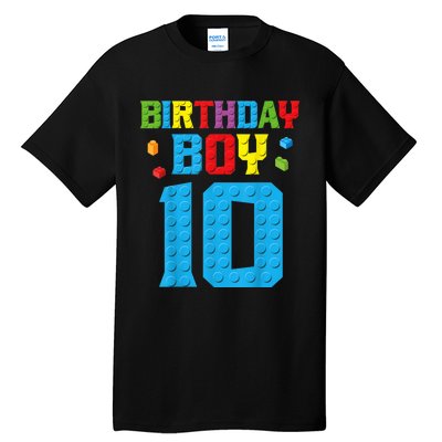 Master Builder 10th Birthday Boy Ten 10 Year Building Bricks Tall T-Shirt