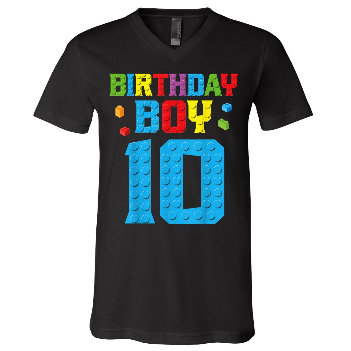Master Builder 10th Birthday Boy Ten 10 Year Building Bricks V-Neck T-Shirt