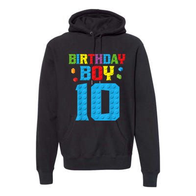 Master Builder 10th Birthday Boy Ten 10 Year Building Bricks Premium Hoodie