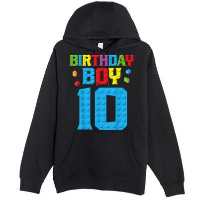 Master Builder 10th Birthday Boy Ten 10 Year Building Bricks Premium Pullover Hoodie