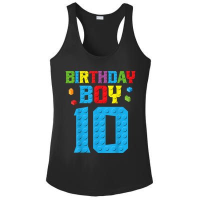 Master Builder 10th Birthday Boy Ten 10 Year Building Bricks Ladies PosiCharge Competitor Racerback Tank