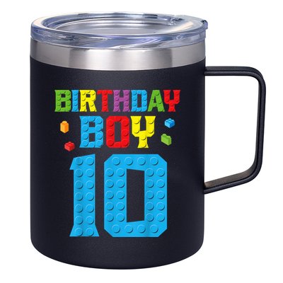 Master Builder 10th Birthday Boy Ten 10 Year Building Bricks 12oz Stainless Steel Coffee Mug