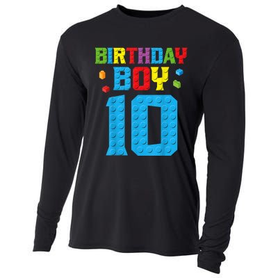 Master Builder 10th Birthday Boy Ten 10 Year Building Bricks Cooling Performance Long Sleeve Crew