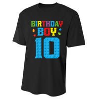 Master Builder 10th Birthday Boy Ten 10 Year Building Bricks Performance Sprint T-Shirt