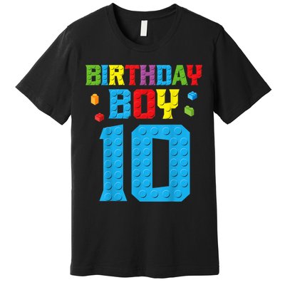 Master Builder 10th Birthday Boy Ten 10 Year Building Bricks Premium T-Shirt