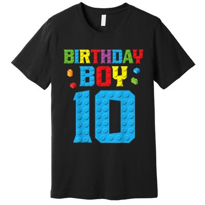 Master Builder 10th Birthday Boy Ten 10 Year Building Bricks Premium T-Shirt