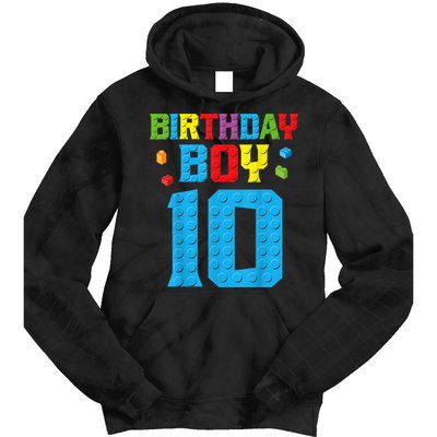 Master Builder 10th Birthday Boy Ten 10 Year Building Bricks Tie Dye Hoodie