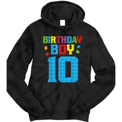 Master Builder 10th Birthday Boy Ten 10 Year Building Bricks Tie Dye Hoodie