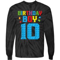 Master Builder 10th Birthday Boy Ten 10 Year Building Bricks Tie-Dye Long Sleeve Shirt