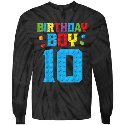 Master Builder 10th Birthday Boy Ten 10 Year Building Bricks Tie-Dye Long Sleeve Shirt