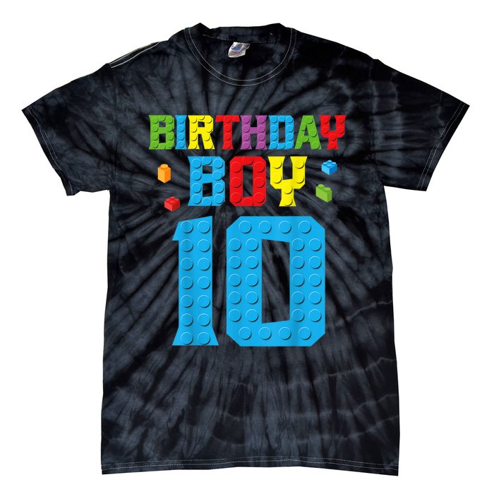 Master Builder 10th Birthday Boy Ten 10 Year Building Bricks Tie-Dye T-Shirt