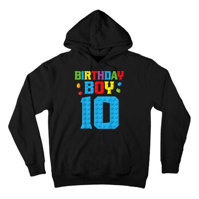 Master Builder 10th Birthday Boy Ten 10 Year Building Bricks Tall Hoodie
