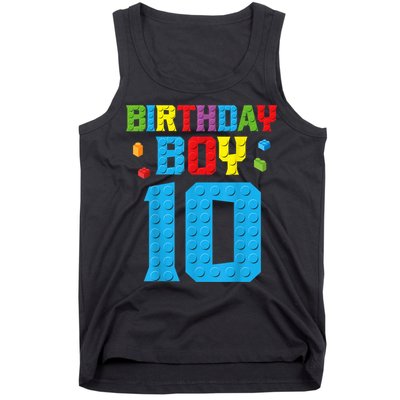 Master Builder 10th Birthday Boy Ten 10 Year Building Bricks Tank Top