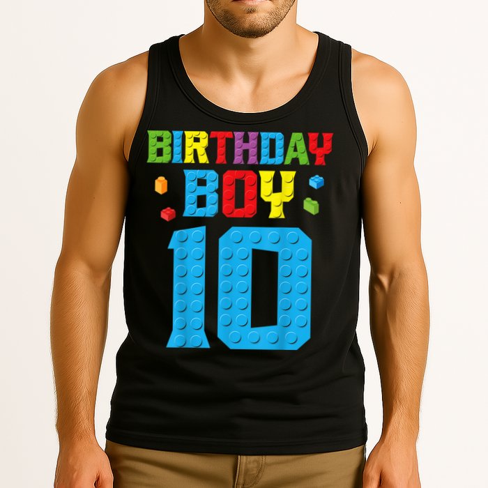 Master Builder 10th Birthday Boy Ten 10 Year Building Bricks Tank Top