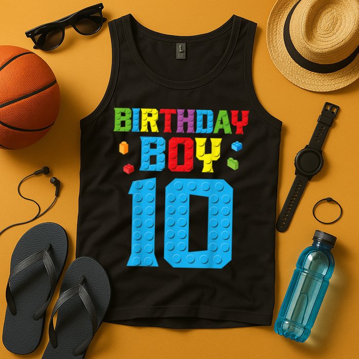 Master Builder 10th Birthday Boy Ten 10 Year Building Bricks Tank Top