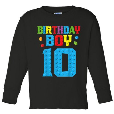 Master Builder 10th Birthday Boy Ten 10 Year Building Bricks Toddler Long Sleeve Shirt