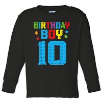 Master Builder 10th Birthday Boy Ten 10 Year Building Bricks Toddler Long Sleeve Shirt