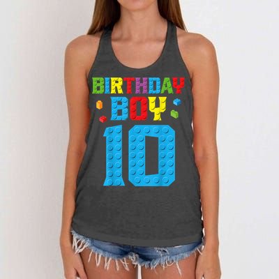 Master Builder 10th Birthday Boy Ten 10 Year Building Bricks Women's Knotted Racerback Tank