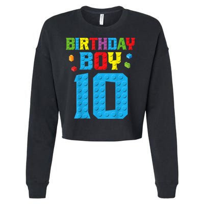 Master Builder 10th Birthday Boy Ten 10 Year Building Bricks Cropped Pullover Crew