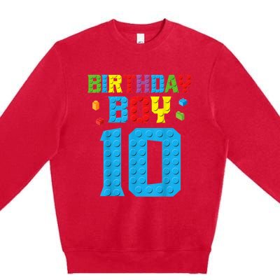 Master Builder 10th Birthday Boy Ten 10 Year Building Bricks Premium Crewneck Sweatshirt