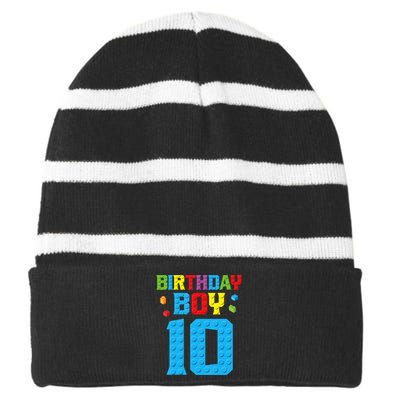 Master Builder 10th Birthday Boy Ten 10 Year Build Striped Beanie with Solid Band