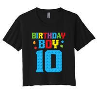 Master Builder 10th Birthday Boy Ten 10 Year Build Women's Crop Top Tee