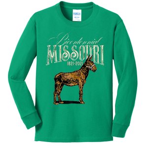 Missouri Bicentennial 2021 Anniversary Mule Proud Missourian Kids Long Sleeve Shirt