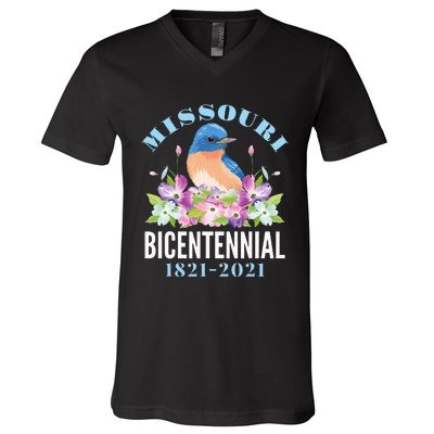 Missouri Bicentennial 200 Anniversary Bluebird Dogwood V-Neck T-Shirt