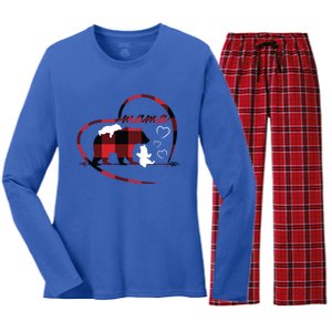 Mama Bear 2 Cubs Red Buffalo Plaid Heart Mother Mom Funny Gift Funny Gift Women's Long Sleeve Flannel Pajama Set 