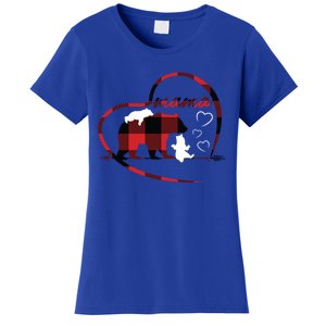 Mama Bear 2 Cubs Red Buffalo Plaid Heart Mother Mom Funny Gift Funny Gift Women's T-Shirt