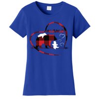 Mama Bear 2 Cubs Red Buffalo Plaid Heart Mother Mom Funny Gift Funny Gift Women's T-Shirt