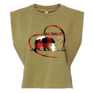 Mama Bear 2 Cubs Red Buffalo Plaid Heart Mother Mom Funny Gift Funny Gift Garment-Dyed Women's Muscle Tee