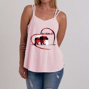 Mama Bear 2 Cubs Red Buffalo Plaid Heart Mother Mom Funny Gift Funny Gift Women's Strappy Tank