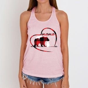 Mama Bear 2 Cubs Red Buffalo Plaid Heart Mother Mom Funny Gift Funny Gift Women's Knotted Racerback Tank