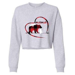 Mama Bear 2 Cubs Red Buffalo Plaid Heart Mother Mom Funny Gift Funny Gift Cropped Pullover Crew