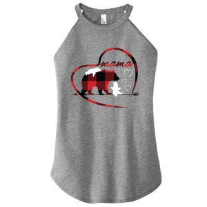 Mama Bear 2 Cubs Red Buffalo Plaid Heart Mother Mom Funny Gift Funny Gift Women's Perfect Tri Rocker Tank