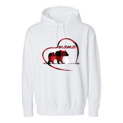 Mama Bear 2 Cubs Red Buffalo Plaid Heart Mother Mom Funny Gift Funny Gift Garment-Dyed Fleece Hoodie