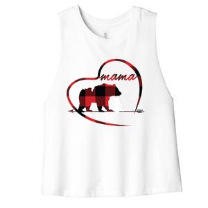 Mama Bear 2 Cubs Red Buffalo Plaid Heart Mother Mom Funny Gift Funny Gift Women's Racerback Cropped Tank