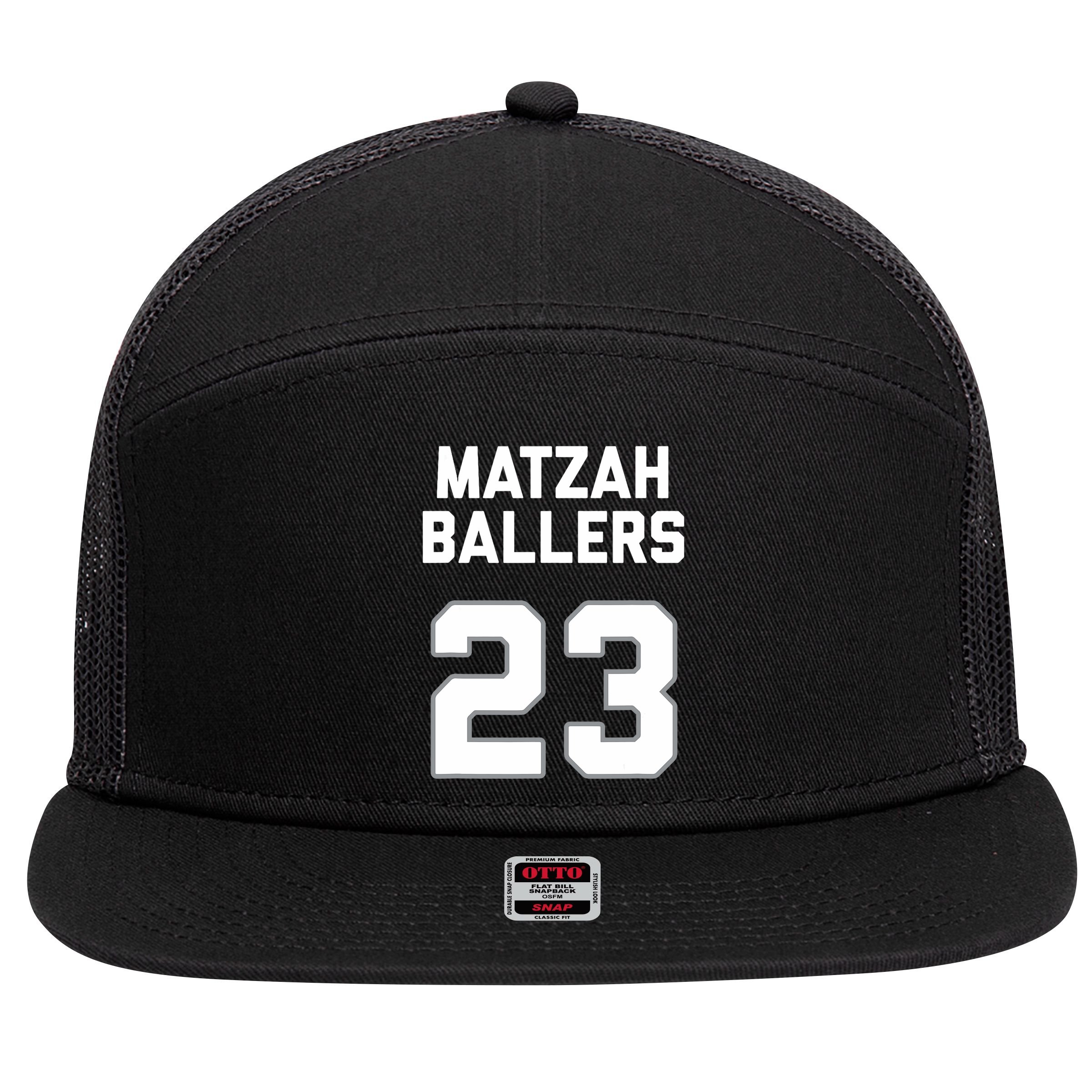 Matzah Baller 23 Funny Jewish Matzo Ball Pun Basketball Team 7 Panel Mesh Trucker Snapback Hat