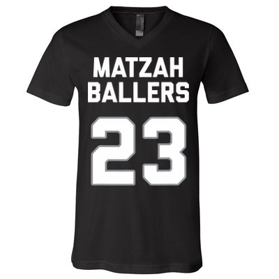 Matzah Baller 23 Funny Jewish Matzo Ball Pun Basketball Team V-Neck T-Shirt