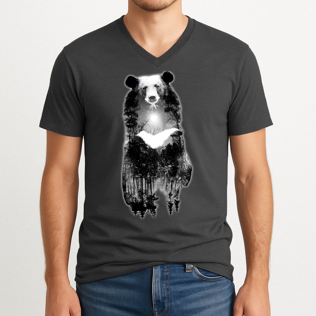 Moon Bear Wilderness Double Exposure V-Neck T-Shirt