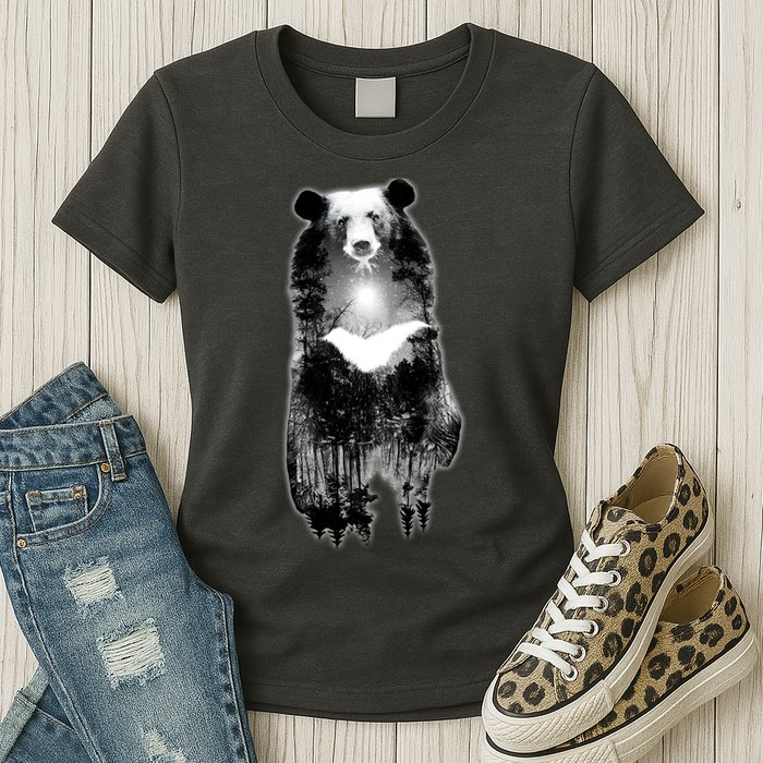 Moon Bear Wilderness Double Exposure Womens T-Shirt