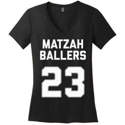 Matzah Baller 23 Jewish Matzo Ball Pun Basketball Team Women's V-Neck T-Shirt