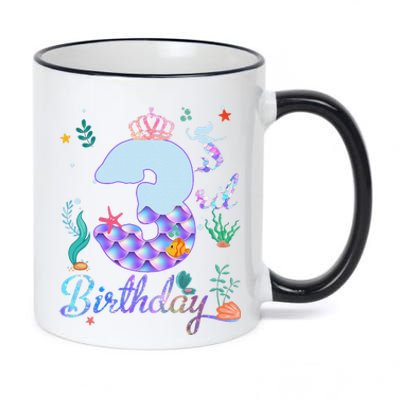 Mermaid Birthday 3 Years Old 3rd Birthday Gifts Ns 11oz Black Color Changing Mug