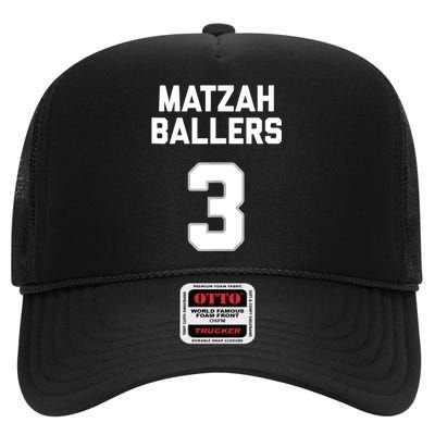 Matzah Baller 3 Funny Jewish Matzo Ball Pun Basketball Team High Crown Mesh Back Trucker Hat