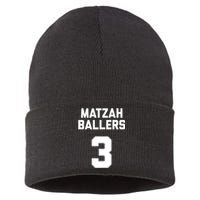 Matzah Baller 3 Funny Jewish Matzo Ball Pun Basketball Team Sustainable Knit Beanie